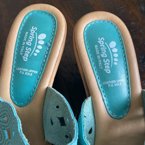 #11 NWOB Spring Step Leather Turquoise Slip Ons - Picture 2 of 6